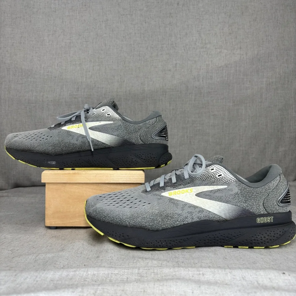 Brooks Ghost 14 Mens Running Shoes Grey Black Yellow Size 12 Low Top Sneakers